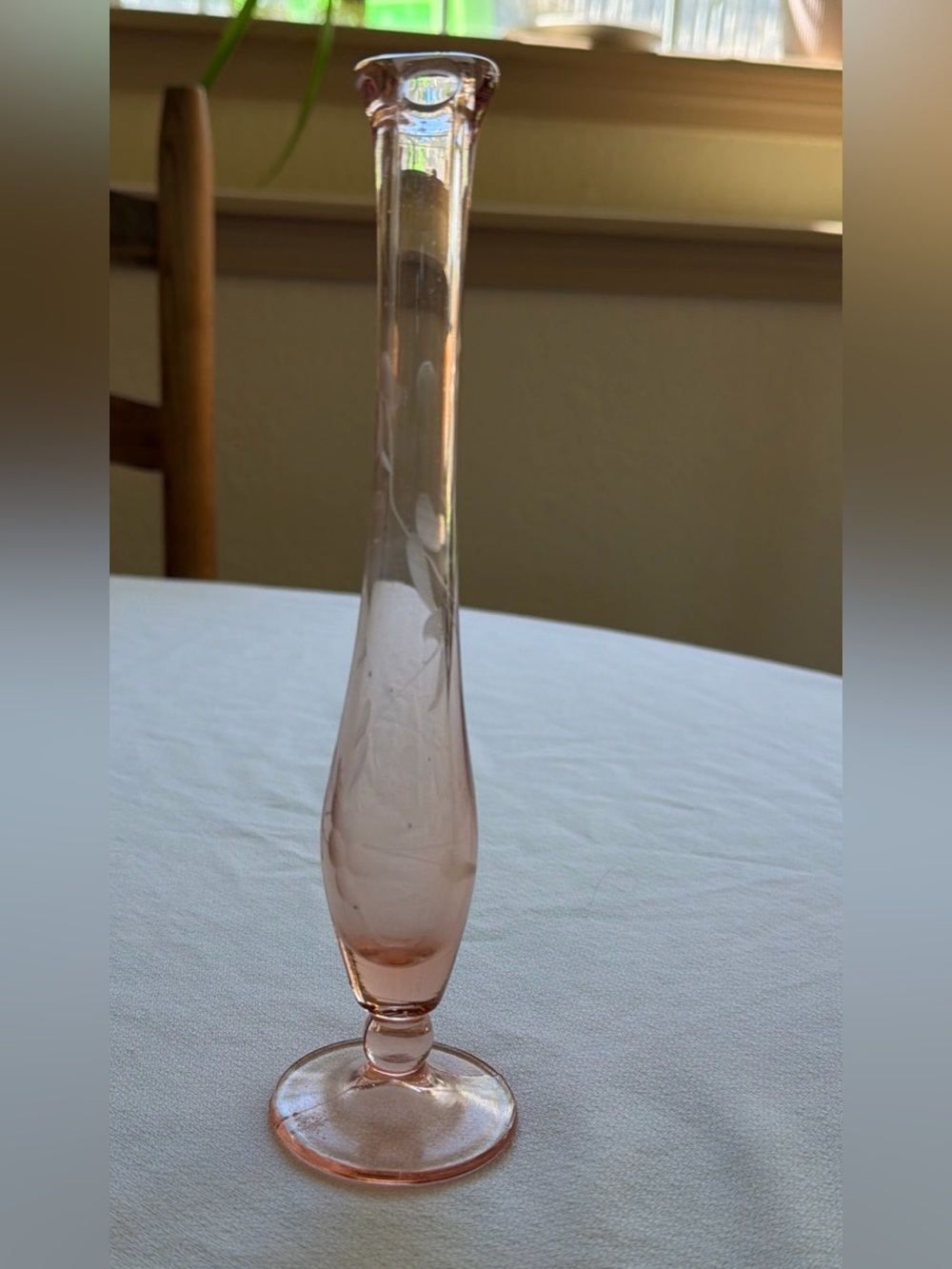 Vtg Pink Etched Depression Glass Bud Vase